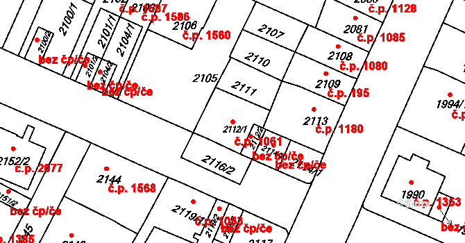 Předměstí 1061, Litoměřice na parcele st. 2112/1 v KÚ Litoměřice, Katastrální mapa