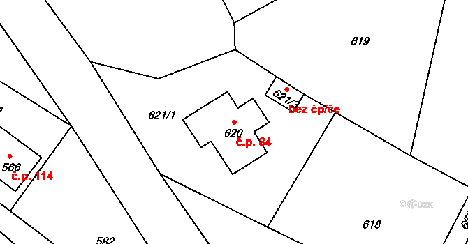 Divišov 84 na parcele st. 620 v KÚ Divišov u Benešova, Katastrální mapa