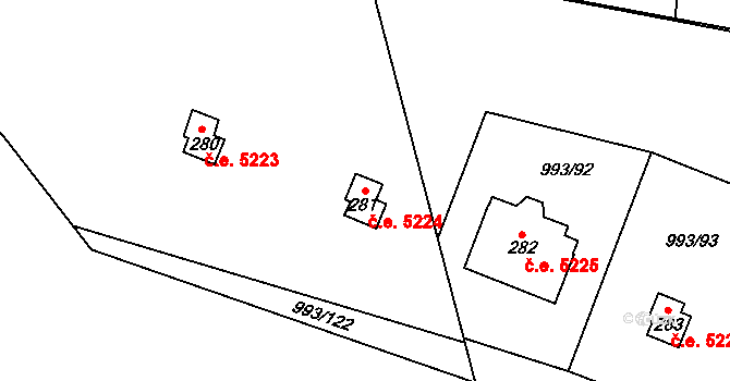 Kozojedy 5224 na parcele st. 281 v KÚ Kozojedy u Kostelce nad Černými Lesy, Katastrální mapa