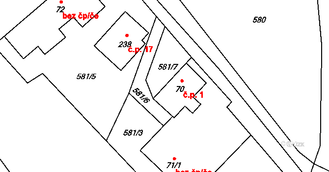 Karasova Lhota 1, Heřmaničky na parcele st. 70 v KÚ Heřmaničky, Katastrální mapa