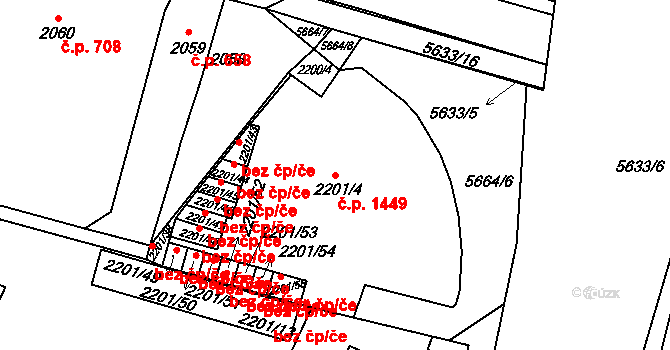 Velké Meziříčí 1449 na parcele st. 2201/4 v KÚ Velké Meziříčí, Katastrální mapa