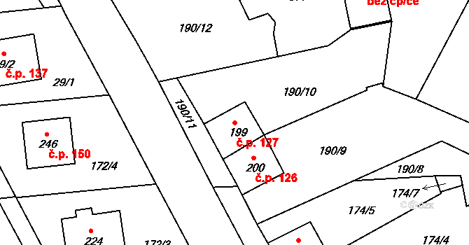 Lipová 127 na parcele st. 199 v KÚ Lipová u Chebu, Katastrální mapa