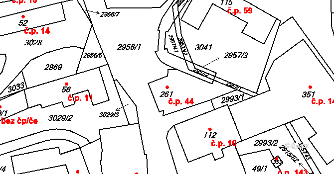 Loučka 44 na parcele st. 261 v KÚ Loučka I, Katastrální mapa