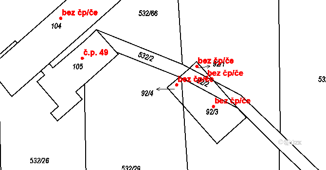 Borotice 38644011 na parcele st. 92/4 v KÚ Dražetice II, Katastrální mapa