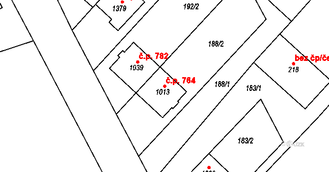 Tlumačov 764 na parcele st. 1013 v KÚ Tlumačov na Moravě, Katastrální mapa