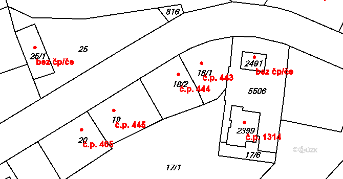 Vizovice 444 na parcele st. 18/2 v KÚ Vizovice, Katastrální mapa