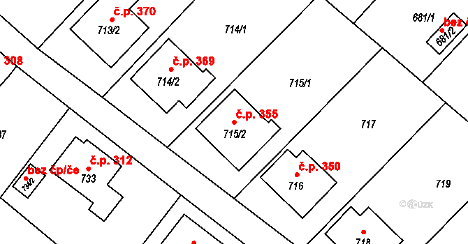 Fryšták 355 na parcele st. 715/2 v KÚ Fryšták, Katastrální mapa