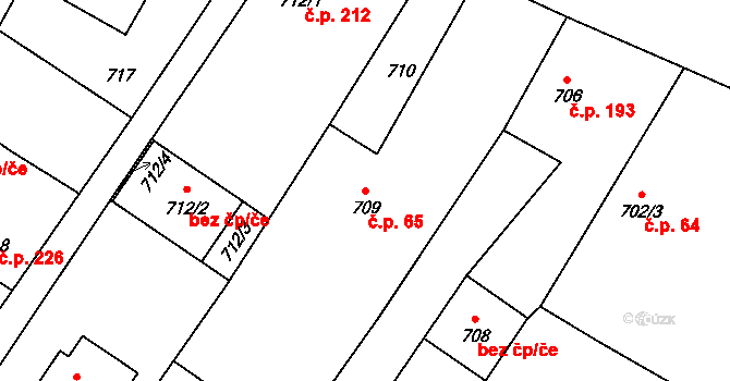 Velké Heraltice 65 na parcele st. 709 v KÚ Velké Heraltice, Katastrální mapa