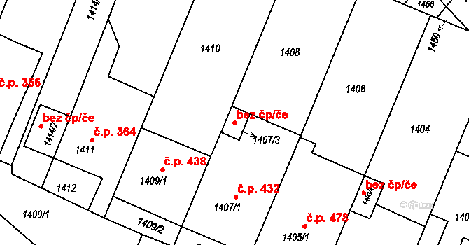 Rájec-Jestřebí 42638011 na parcele st. 1407/3 v KÚ Rájec nad Svitavou, Katastrální mapa