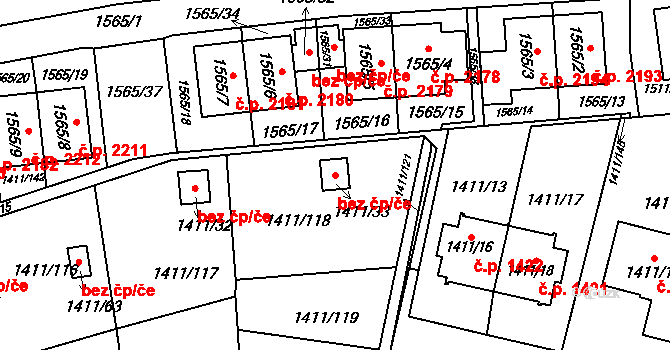 Plzeň 42777011 na parcele st. 1411/33 v KÚ Bolevec, Katastrální mapa