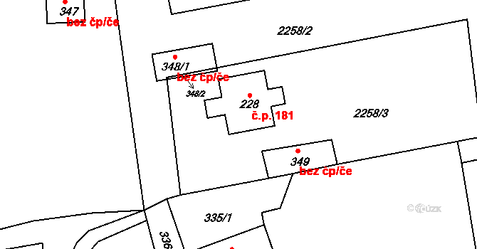 Klokočov 181, Vítkov na parcele st. 228 v KÚ Klokočov u Vítkova, Katastrální mapa