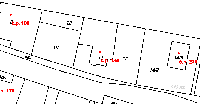 Děhylov 134 na parcele st. 11 v KÚ Děhylov, Katastrální mapa