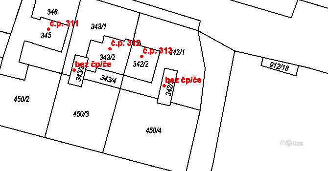 Velké Hoštice 43816011 na parcele st. 342/3 v KÚ Velké Hoštice, Katastrální mapa
