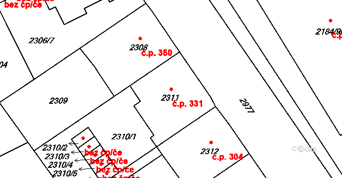 Předměstí 331, Opava na parcele st. 2311 v KÚ Opava-Předměstí, Katastrální mapa