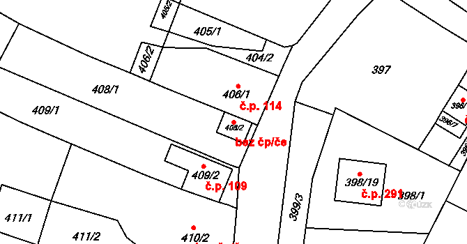 Holubice 45867011 na parcele st. 408/2 v KÚ Holubice, Katastrální mapa