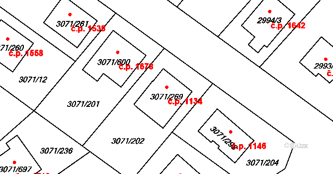Hlučín 1134 na parcele st. 3071/269 v KÚ Hlučín, Katastrální mapa