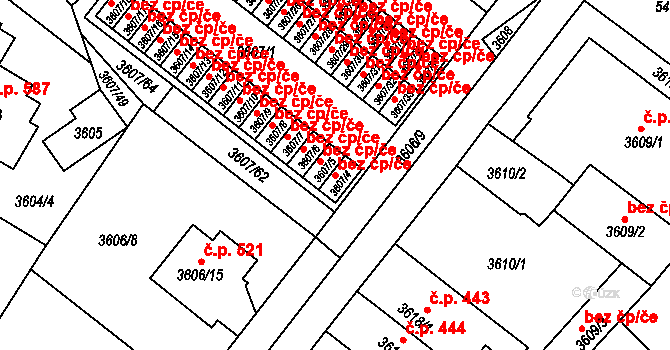 Plzeň 46298011 na parcele st. 3607/4 v KÚ Plzeň, Katastrální mapa