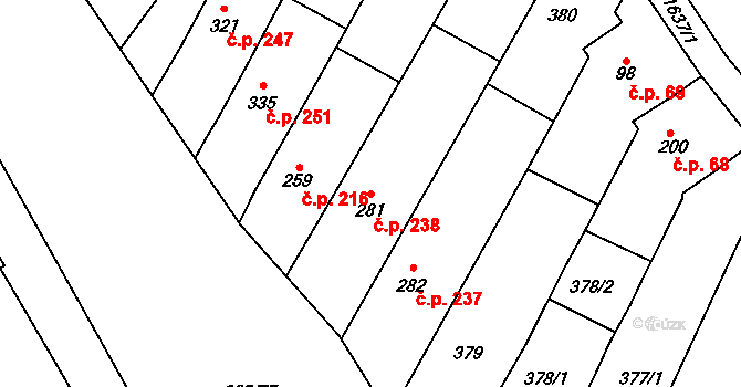 Hostěrádky-Rešov 238 na parcele st. 281 v KÚ Hostěrádky, Katastrální mapa