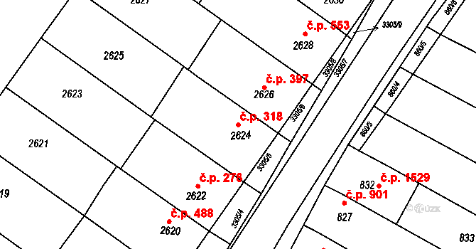 Hluk 318 na parcele st. 2624 v KÚ Hluk, Katastrální mapa