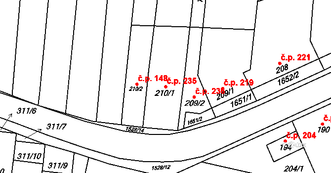Bílovice 235 na parcele st. 210/1 v KÚ Bílovice u Uherského Hradiště, Katastrální mapa