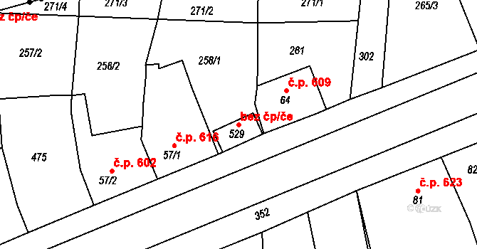 Rudná 49333011 na parcele st. 529 v KÚ Hořelice, Katastrální mapa