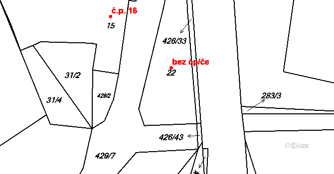 Chocenice 49585011 na parcele st. 22 v KÚ Chocenická Lhota, Katastrální mapa