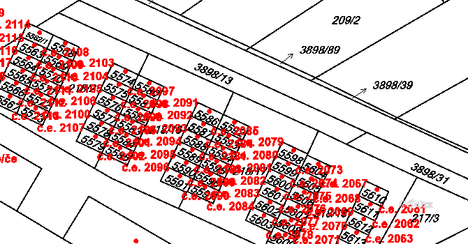Řečkovice 2079, Brno na parcele st. 5592 v KÚ Řečkovice, Katastrální mapa