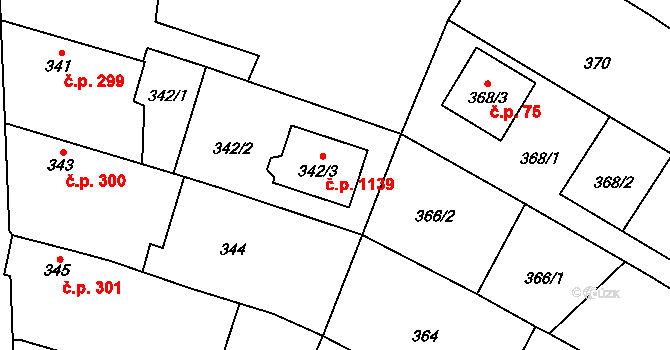 Sadská 1139 na parcele st. 342/3 v KÚ Sadská, Katastrální mapa