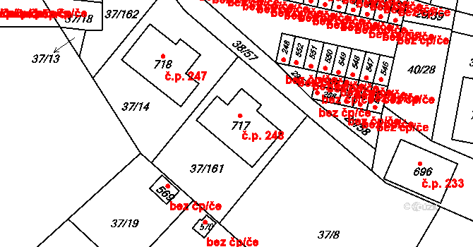 Nové Jesenčany 248, Pardubice na parcele st. 717 v KÚ Nové Jesenčany, Katastrální mapa