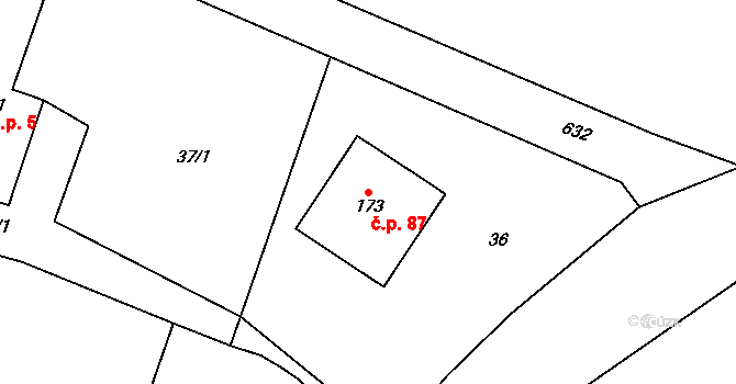Rabštejnská Lhota 87 na parcele st. 173 v KÚ Rabštejnská Lhota, Katastrální mapa