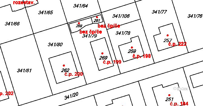 Bystročice 199 na parcele st. 269 v KÚ Bystročice, Katastrální mapa