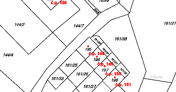 Chlum 148, Hlinsko na parcele st. 195 v KÚ Chlum u Hlinska, Katastrální mapa