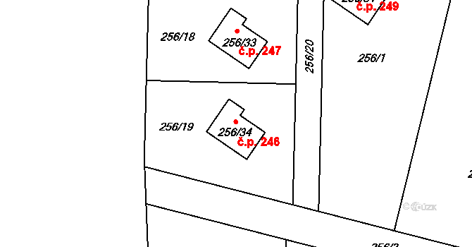 Choryně 246 na parcele st. 256/34 v KÚ Choryně, Katastrální mapa