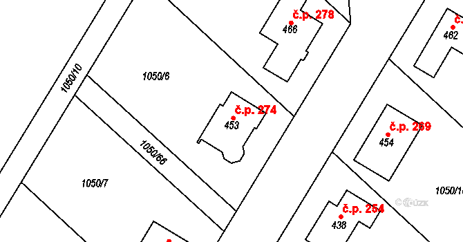 Pňovice 274 na parcele st. 453 v KÚ Pňovice, Katastrální mapa