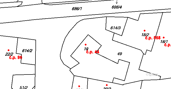 Slatiňany 44 na parcele st. 19 v KÚ Slatiňany, Katastrální mapa