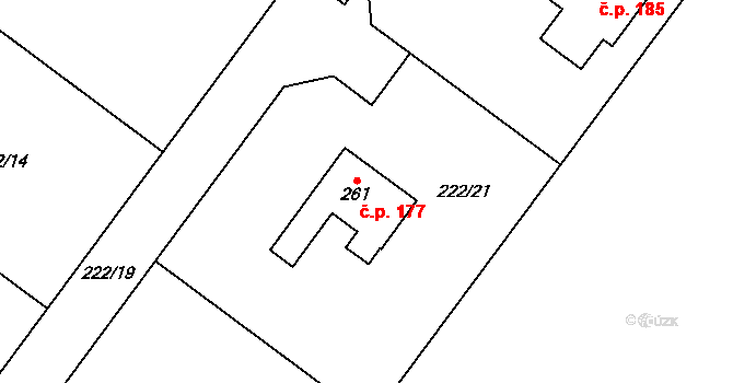 Poděbaby 177, Havlíčkův Brod na parcele st. 261 v KÚ Poděbaby, Katastrální mapa