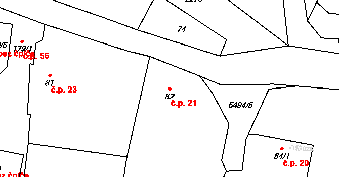 Slabčice 21 na parcele st. 82 v KÚ Slabčice, Katastrální mapa