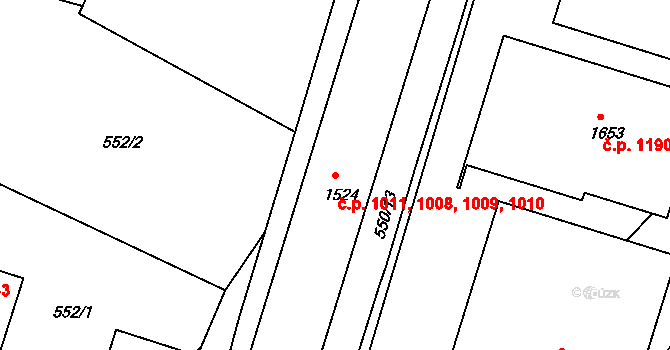 Milevsko 1008,1009,1010,1011 na parcele st. 1524 v KÚ Milevsko, Katastrální mapa