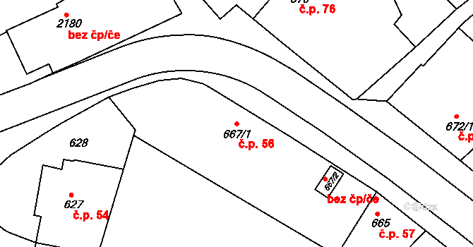 Choceňské Předměstí 56, Vysoké Mýto na parcele st. 667/1 v KÚ Vysoké Mýto, Katastrální mapa