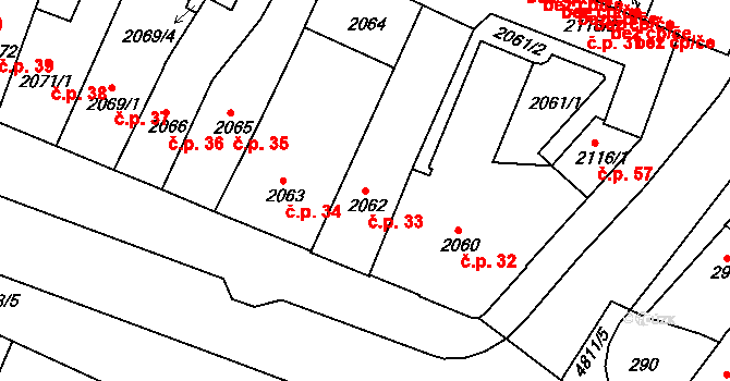Pražské Předměstí 33, Vysoké Mýto na parcele st. 2062 v KÚ Vysoké Mýto, Katastrální mapa