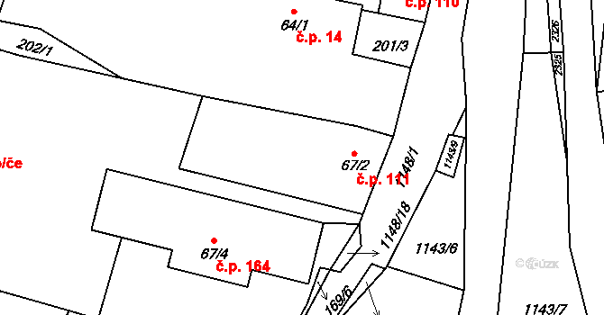 Uhelná 111 na parcele st. 67/2 v KÚ Uhelná, Katastrální mapa