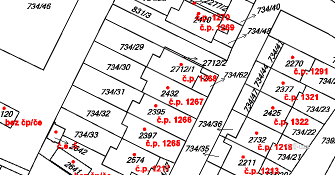 Neratovice 1267 na parcele st. 2432 v KÚ Neratovice, Katastrální mapa