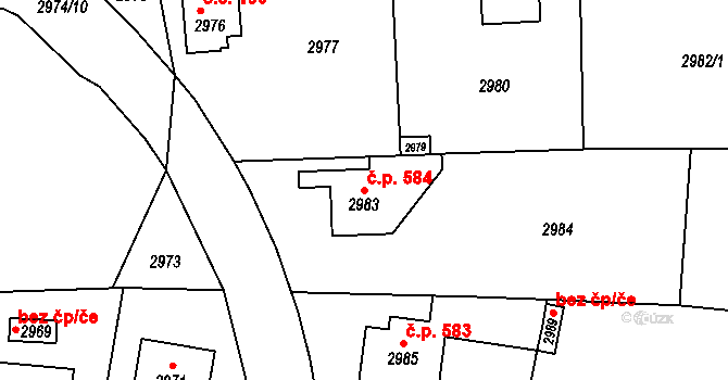 Řevnice 584 na parcele st. 2983 v KÚ Řevnice, Katastrální mapa