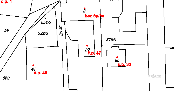 Skrýchov u Opařan 47, Opařany na parcele st. 87 v KÚ Skrýchov u Opařan, Katastrální mapa