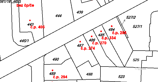 Veselí nad Lužnicí I 274, Veselí nad Lužnicí na parcele st. 487 v KÚ Veselí nad Lužnicí, Katastrální mapa