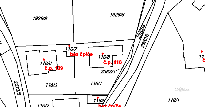 Plzeňské Předměstí 110, Horšovský Týn na parcele st. 116/8 v KÚ Horšovský Týn, Katastrální mapa