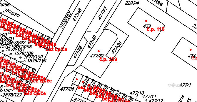 Malé Předměstí 259, Horšovský Týn na parcele st. 477/32 v KÚ Horšovský Týn, Katastrální mapa