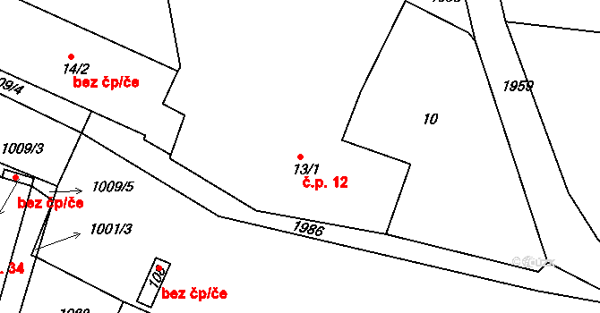 Mezholezy 12 na parcele st. 13/1 v KÚ Mezholezy u Horšovského Týna, Katastrální mapa