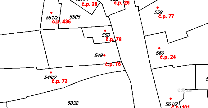 Týnské Předměstí 76, Domažlice na parcele st. 549 v KÚ Domažlice, Katastrální mapa