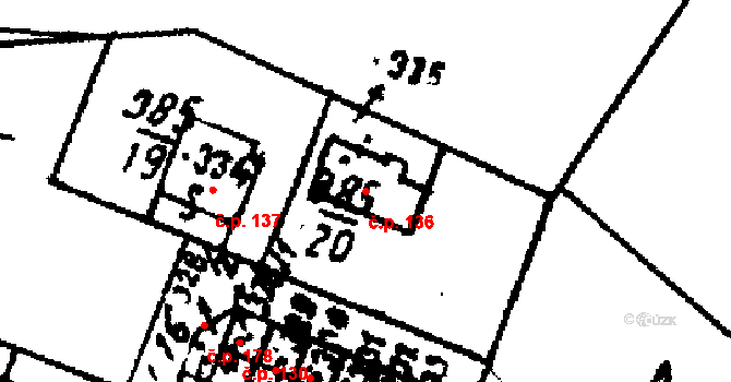 Velichovky 136 na parcele st. 335 v KÚ Velichovky, Katastrální mapa